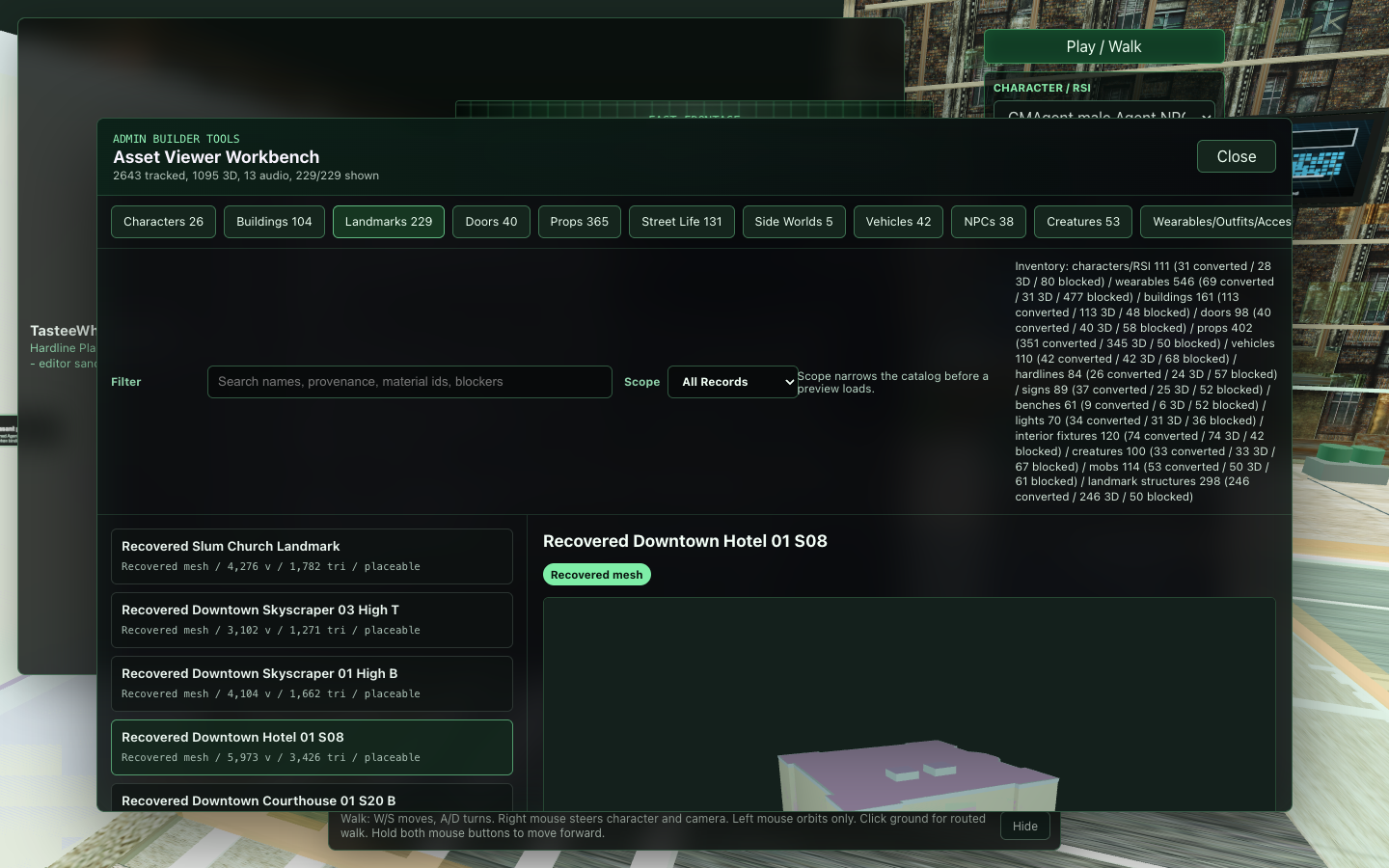Recovered Asset Workbench screenshot from the Freebuild preview