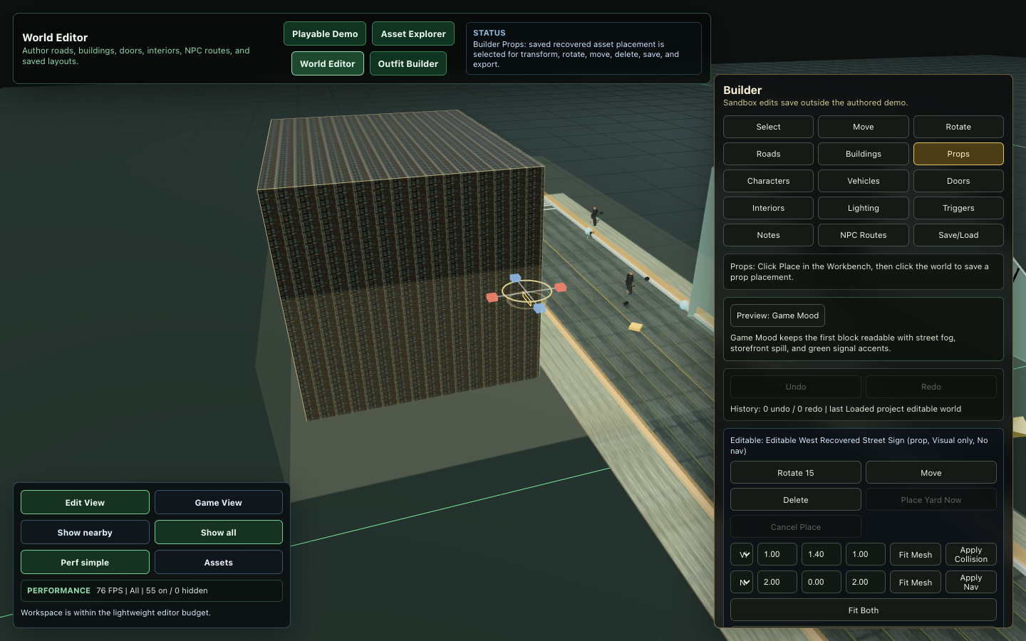 Saved Asset Placement screenshot from the Freebuild preview